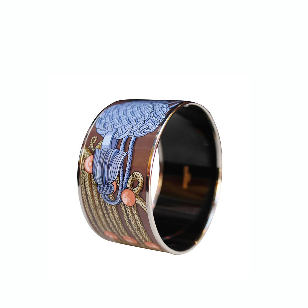 Hermes Brown Enamel Bangle with Blue and Beige Trimmings Design