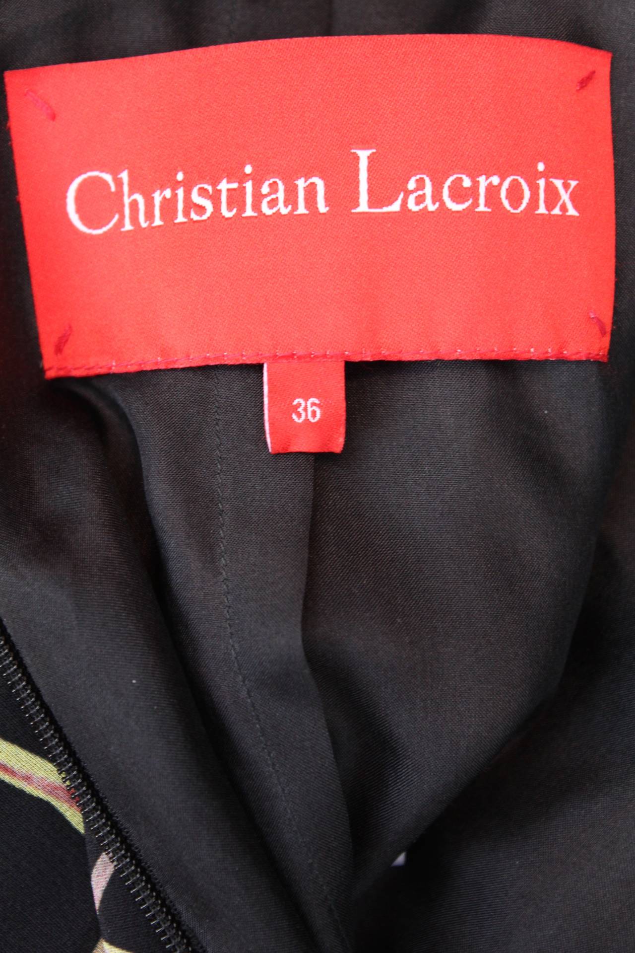 2000s Christian Lacroix Black and Foliage Print Silk Muslin Dress 4