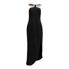 Vintage 1990s Thierry Mugler Couture Black Crepe Resin and Black Bead Bib Neckline Dress