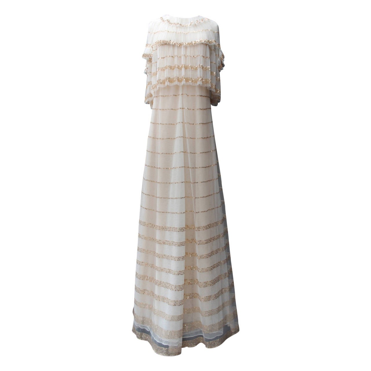 White Tulle and Gold Sequins Long Chloe Dress, 2000s at 1stdibs