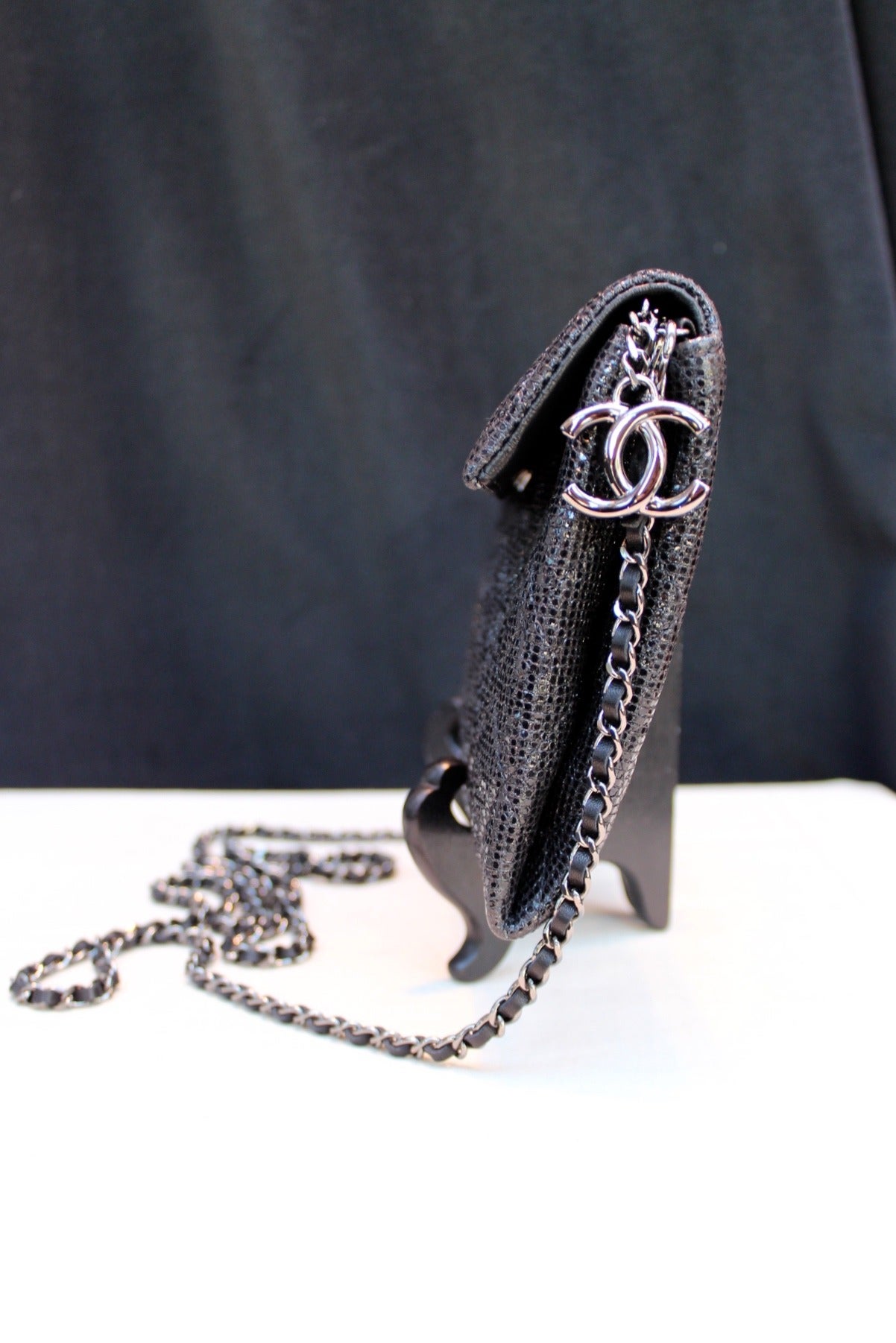 black evening bag with chain