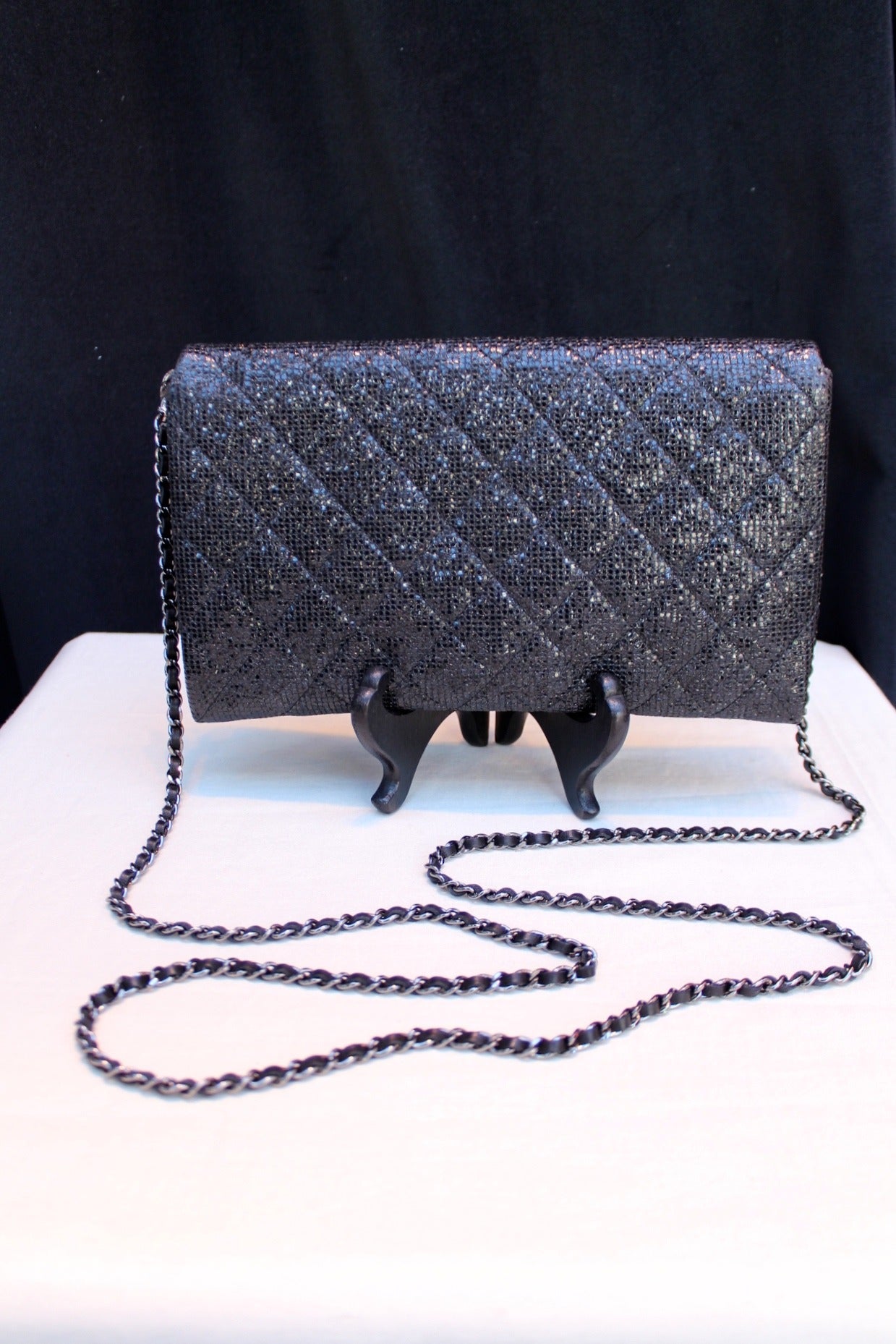 Iridescent Black Evening Bag with Chain by Chanel, December 2014 In New Condition In Paris, FR