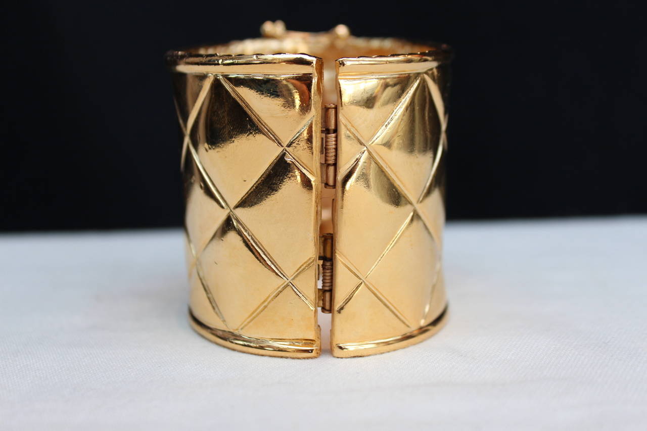 Pair of Quilted Gold Metal Cuff by Chanel, 1990s 5