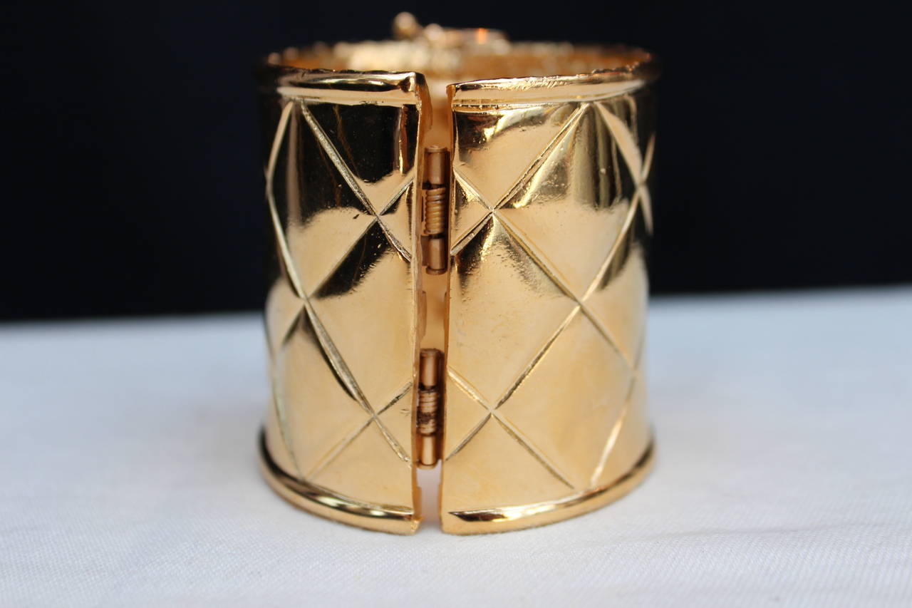 Pair of Quilted Gold Metal Cuff by Chanel, 1990s 1
