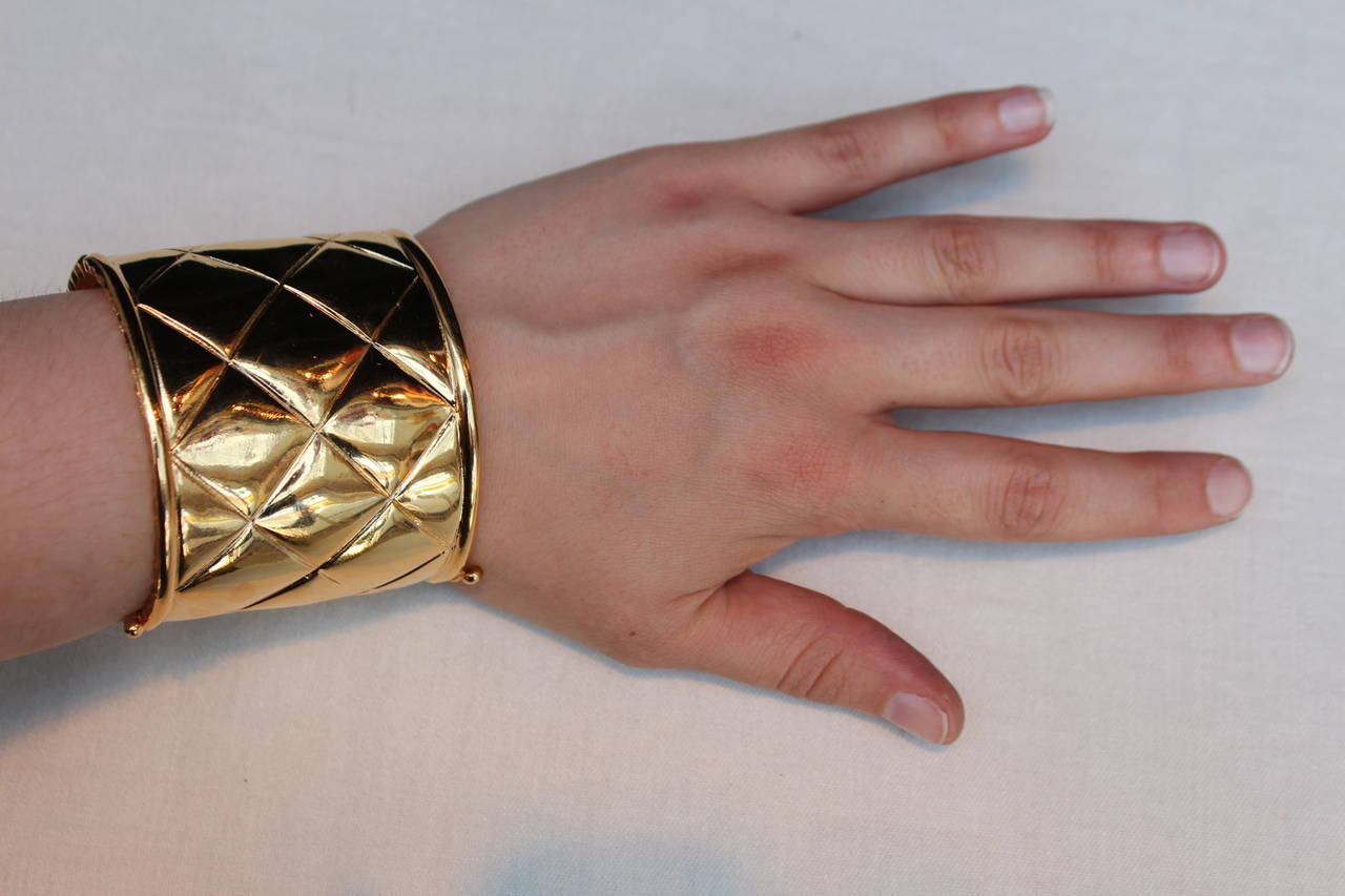 Pair of Quilted Gold Metal Cuff by Chanel, 1990s 2