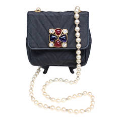 Retro 1990s Chanel, Gabardine, Glass Paste and Faux Pearls Evening Bag  by Woloch