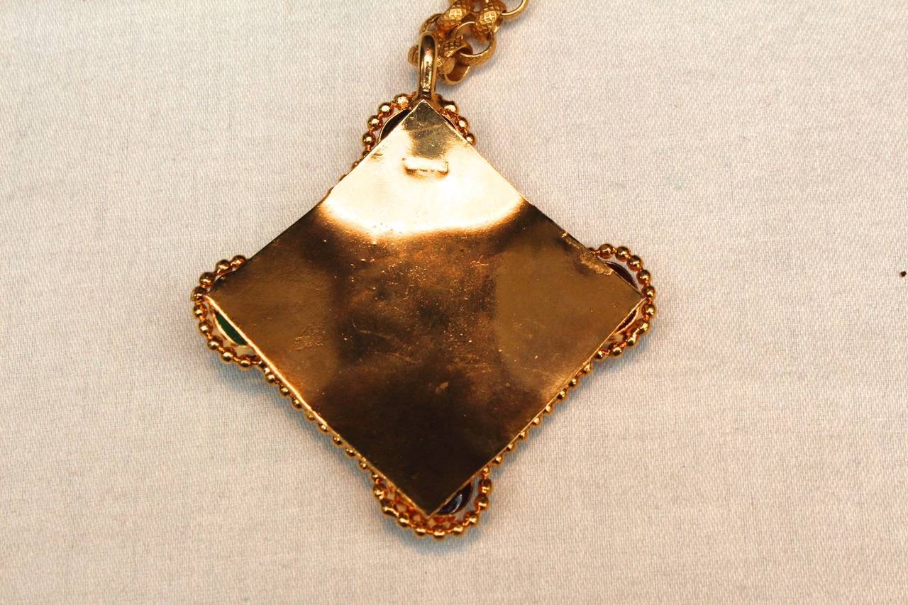 Women's 1980s Isabel Canovas Gold Metal and Gripoix Glass Paste Pendant Necklace