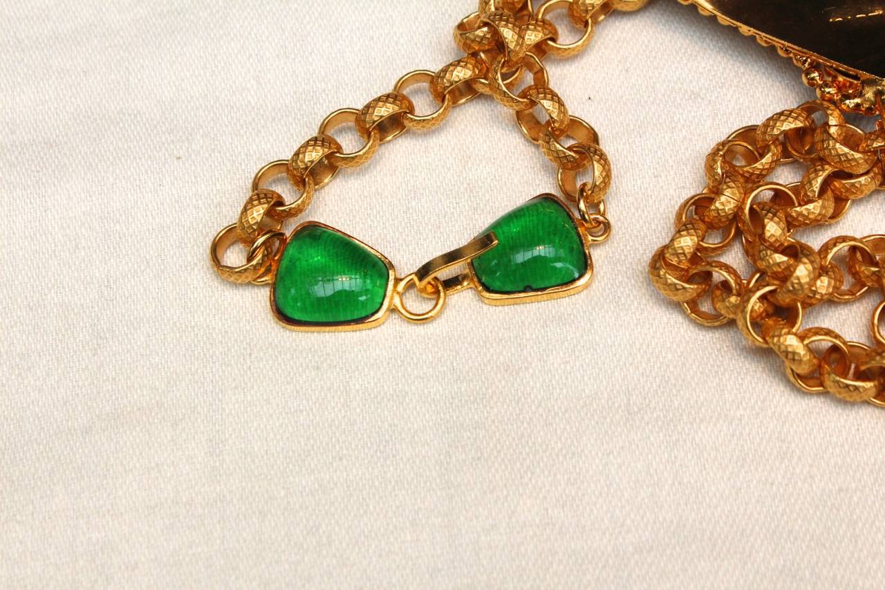 1980s Isabel Canovas Gold Metal and Gripoix Glass Paste Pendant Necklace 1