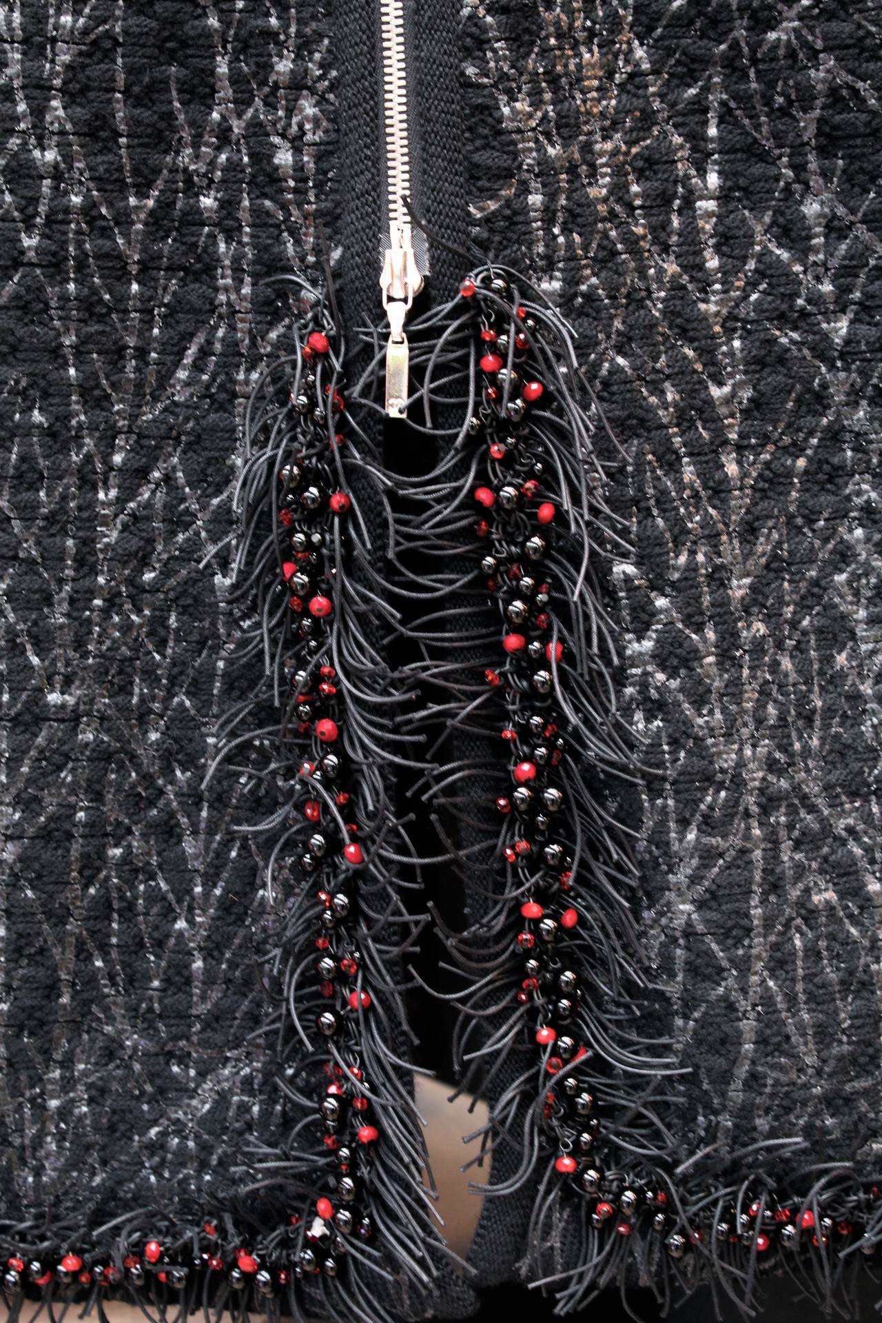 2011 Chanel Black Tweed and Black and Red Beads Long Cape 5