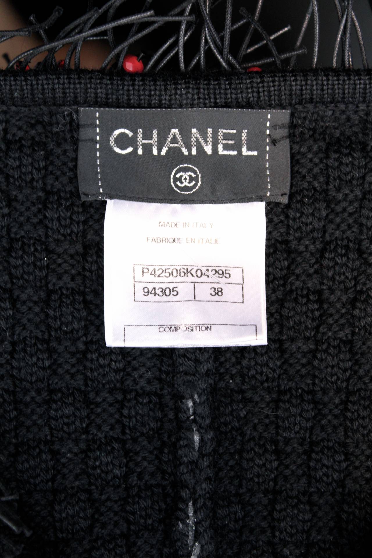2011 Chanel Black Tweed and Black and Red Beads Long Cape 4