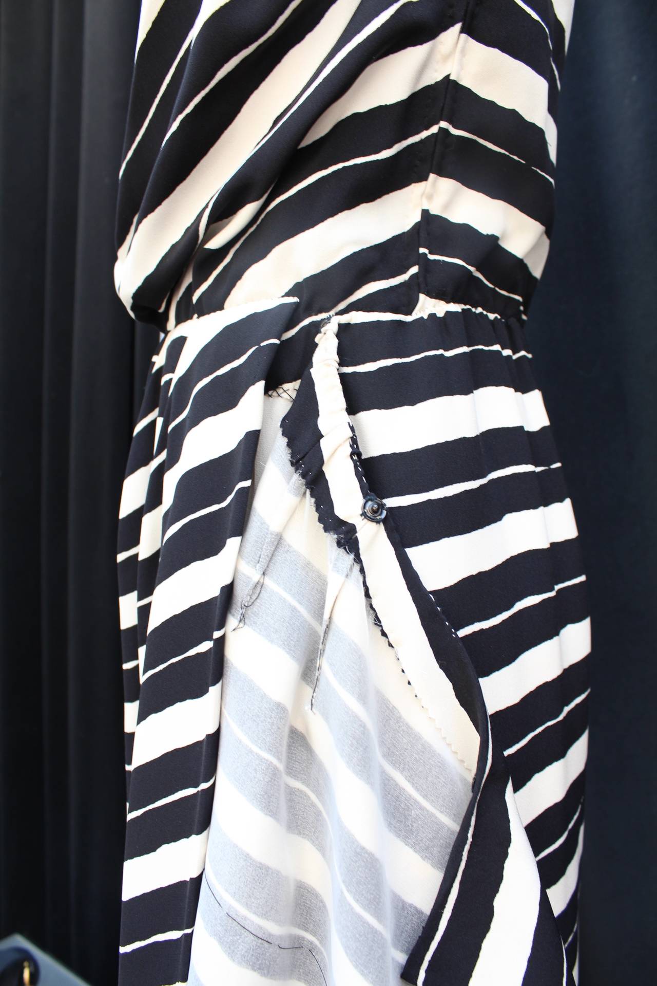 1980s Christian Dior Haute Couture Black and White Asymetrical Dress 3
