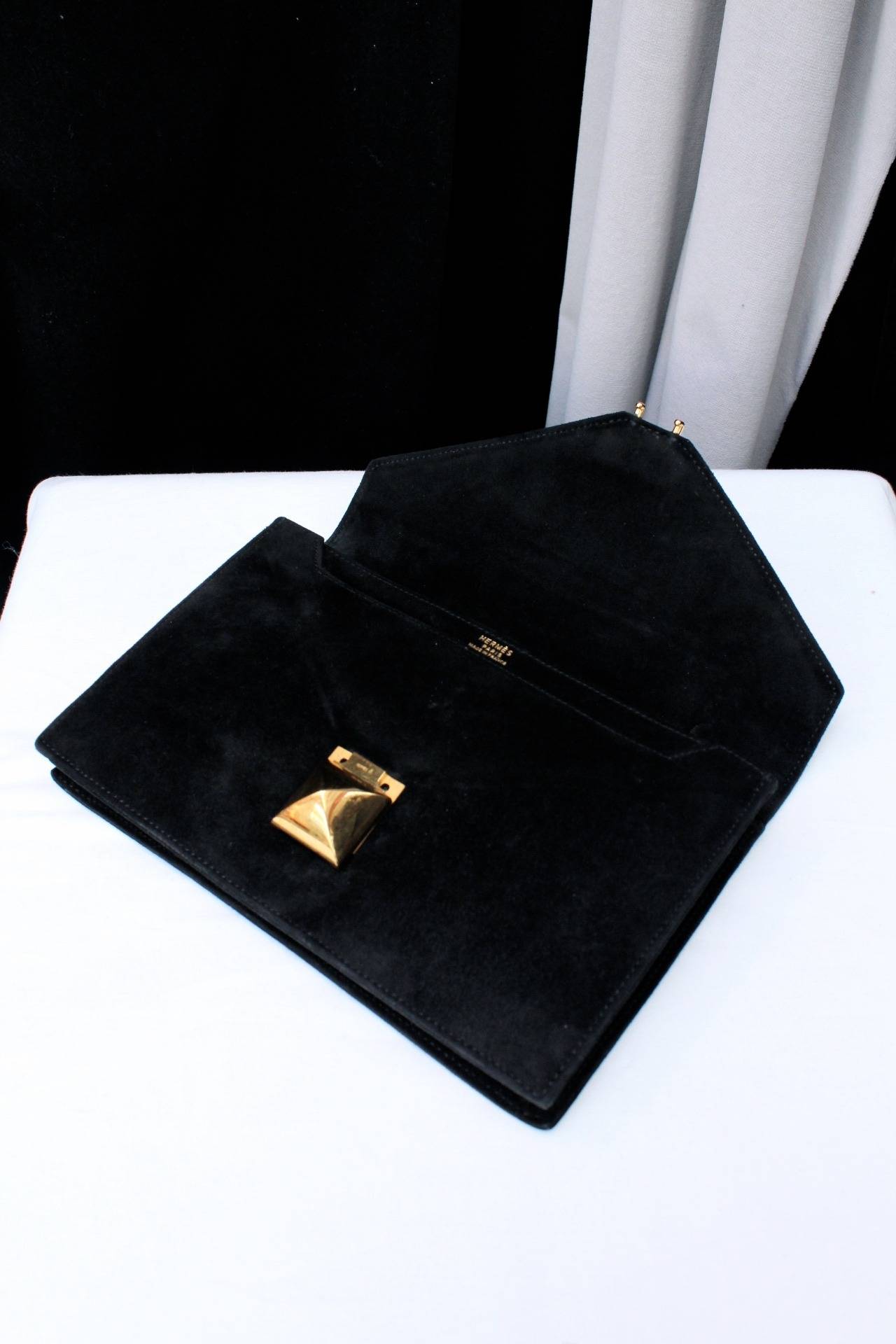 Hermes Black Suede Clutch at 1stdibs