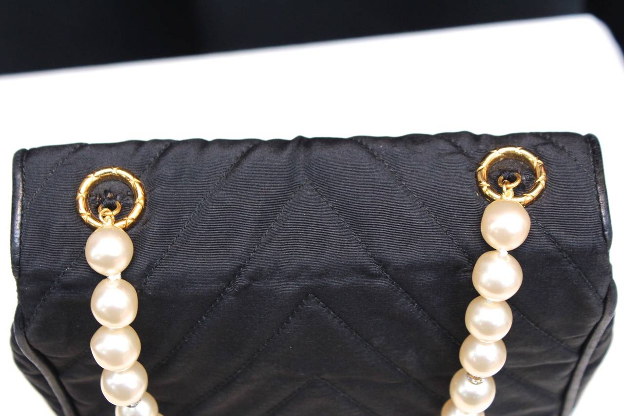 Women's 1990s Chanel, Gabardine, Glass Paste and Faux Pearls Evening Bag  by Woloch