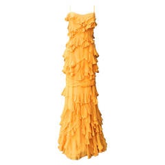 Ochre Silk Long Dress with Ruffles John Galliano, 2000s