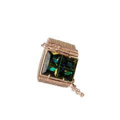 Retro 1990s Jean-Paul Gaultier Green Glass on Silver Metal Bracelet