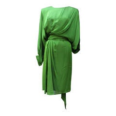 Fall Winter 1990-1991 Yves Saint Laurent Haute Couture Green Silk Dress