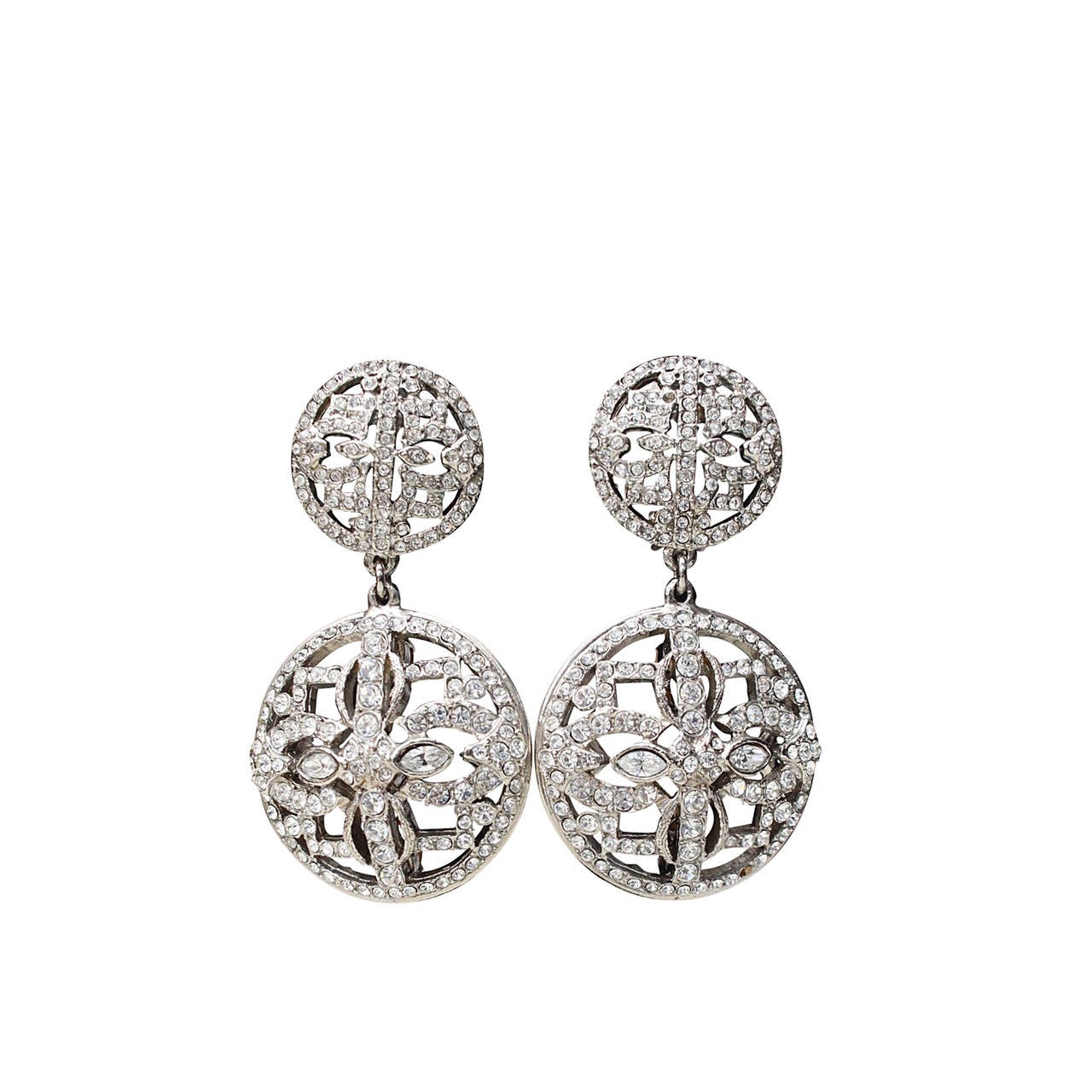 Christian Dior Silver Metal and Crystals Pendant Earrings