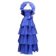 Jean-Louis Scherrer Haute Couture Blue Organza Evening Gown, 1980s