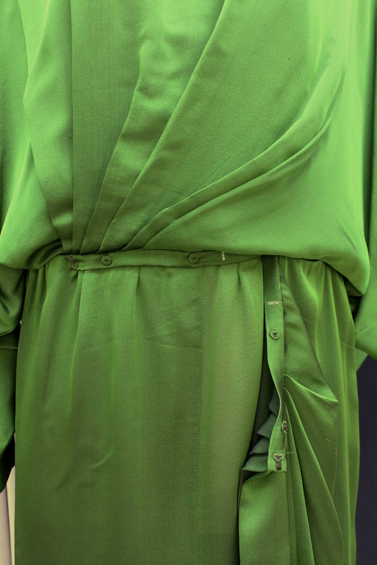 Fall Winter 1990-1991 Yves Saint Laurent Haute Couture Green Silk Dress 1