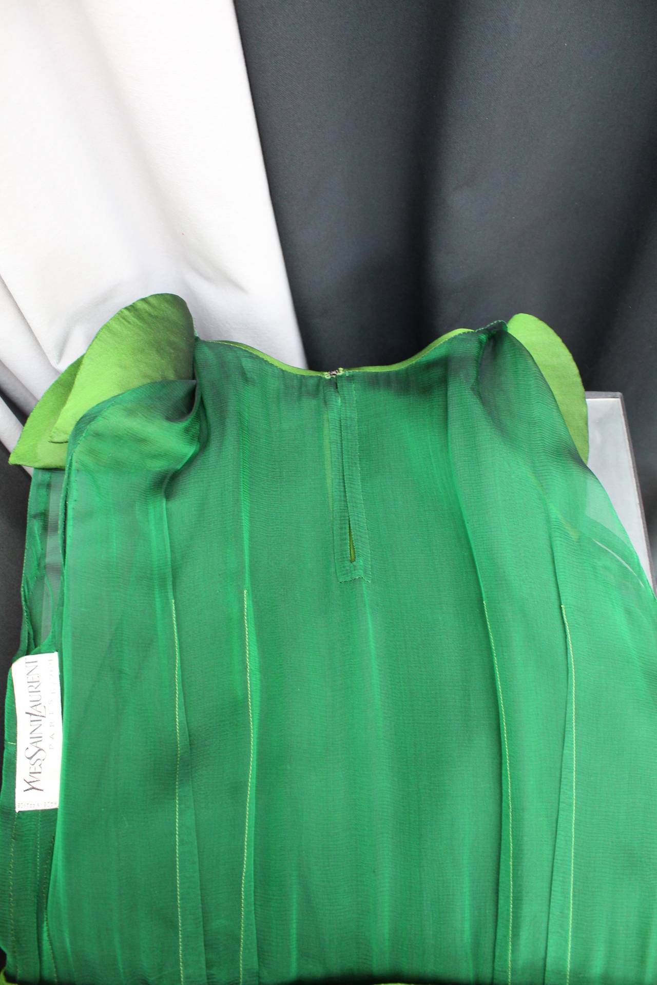 Fall Winter 1990-1991 Yves Saint Laurent Haute Couture Green Silk Dress 2