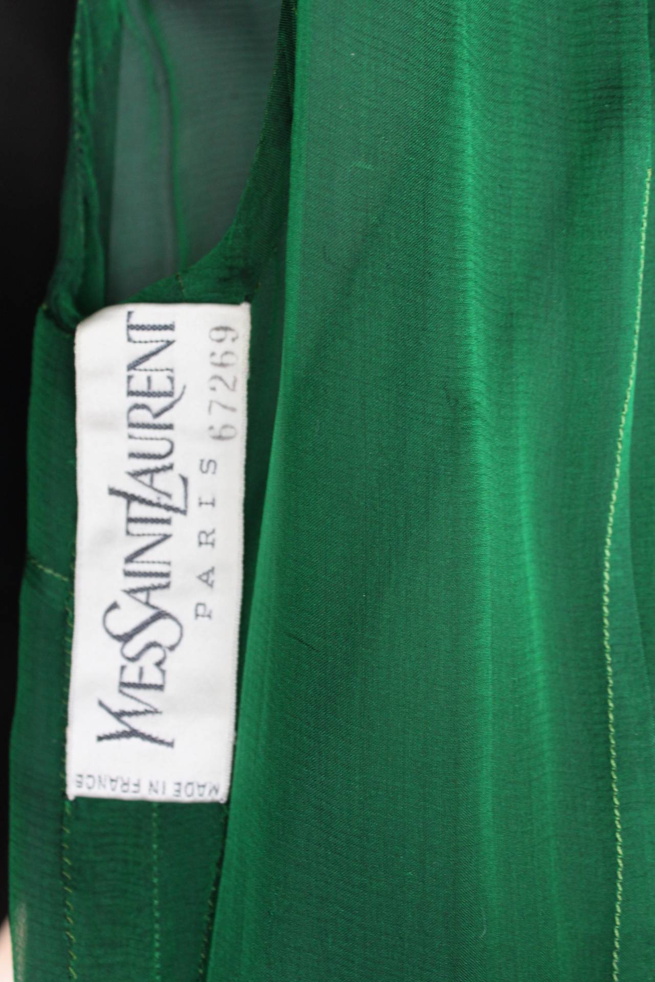 Fall Winter 1990-1991 Yves Saint Laurent Haute Couture Green Silk Dress 3
