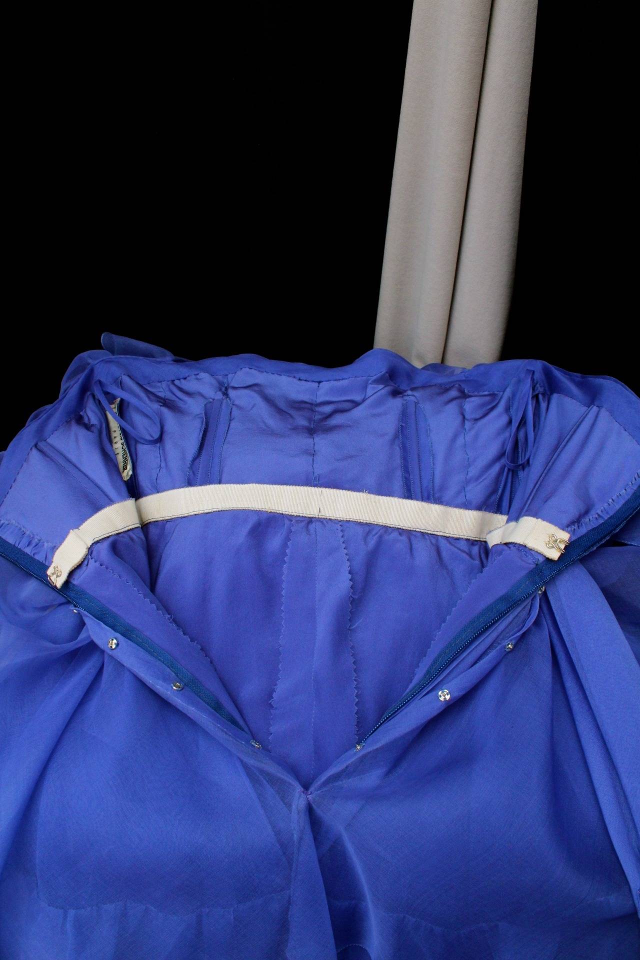 Women's Jean-Louis Scherrer Haute Couture Blue Organza Evening Gown, 1980s For Sale