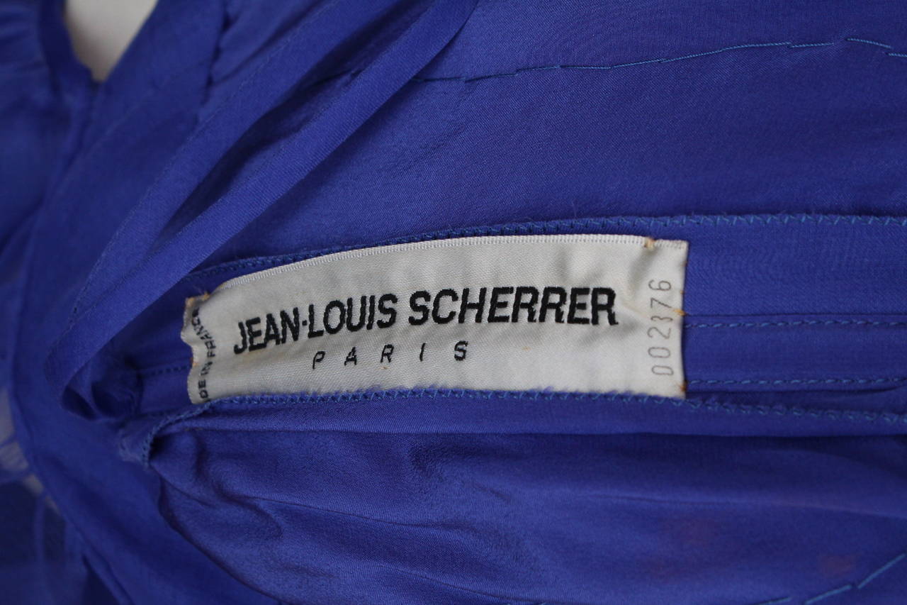 Jean-Louis Scherrer Haute Couture Blue Organza Evening Gown, 1980s In Good Condition For Sale In Paris, FR