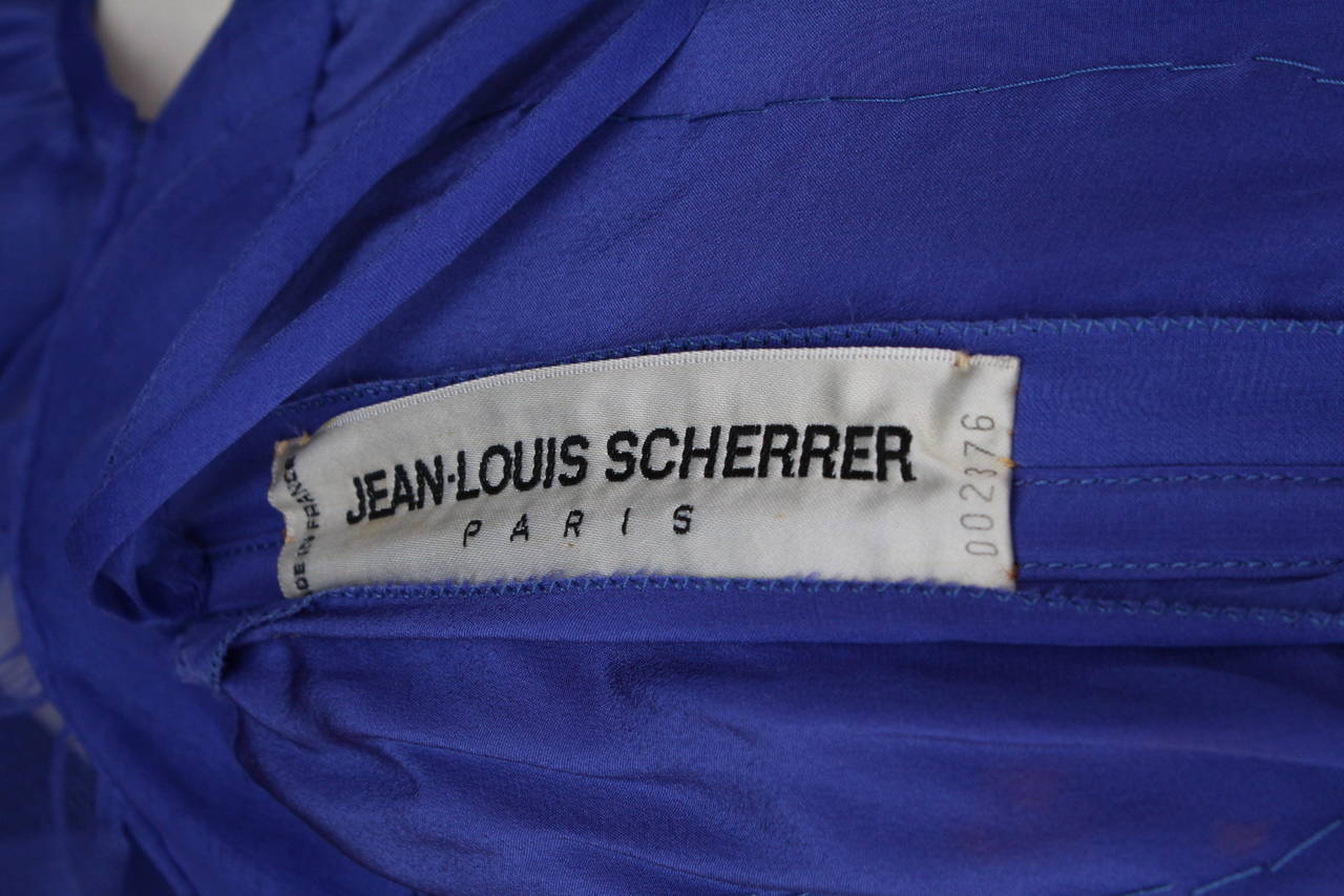 Jean-Louis Scherrer Haute Couture Blue Organza Evening Gown, 1980s  In Good Condition For Sale In Paris, FR