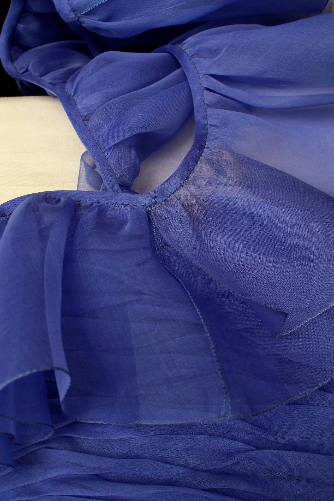 Jean-Louis Scherrer Haute Couture Blue Organza Evening Gown, 1980s  For Sale 1