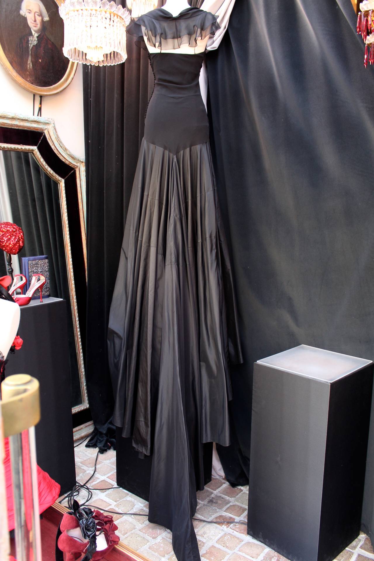 Women's 2000s Christian Dior Boutique Black Silk and Taffetas Evening Gown