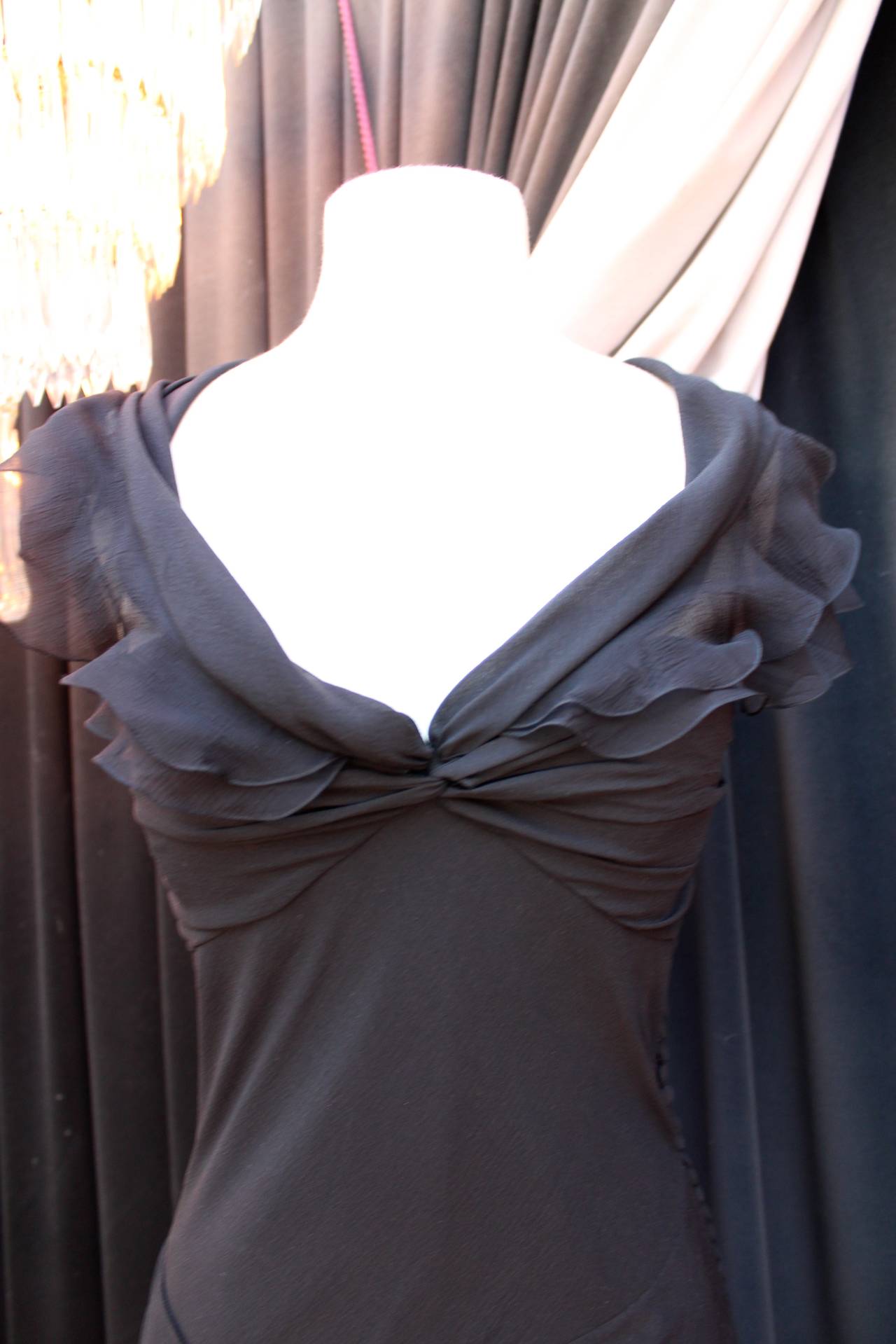 2000s Christian Dior Boutique Black Silk and Taffetas Evening Gown 1
