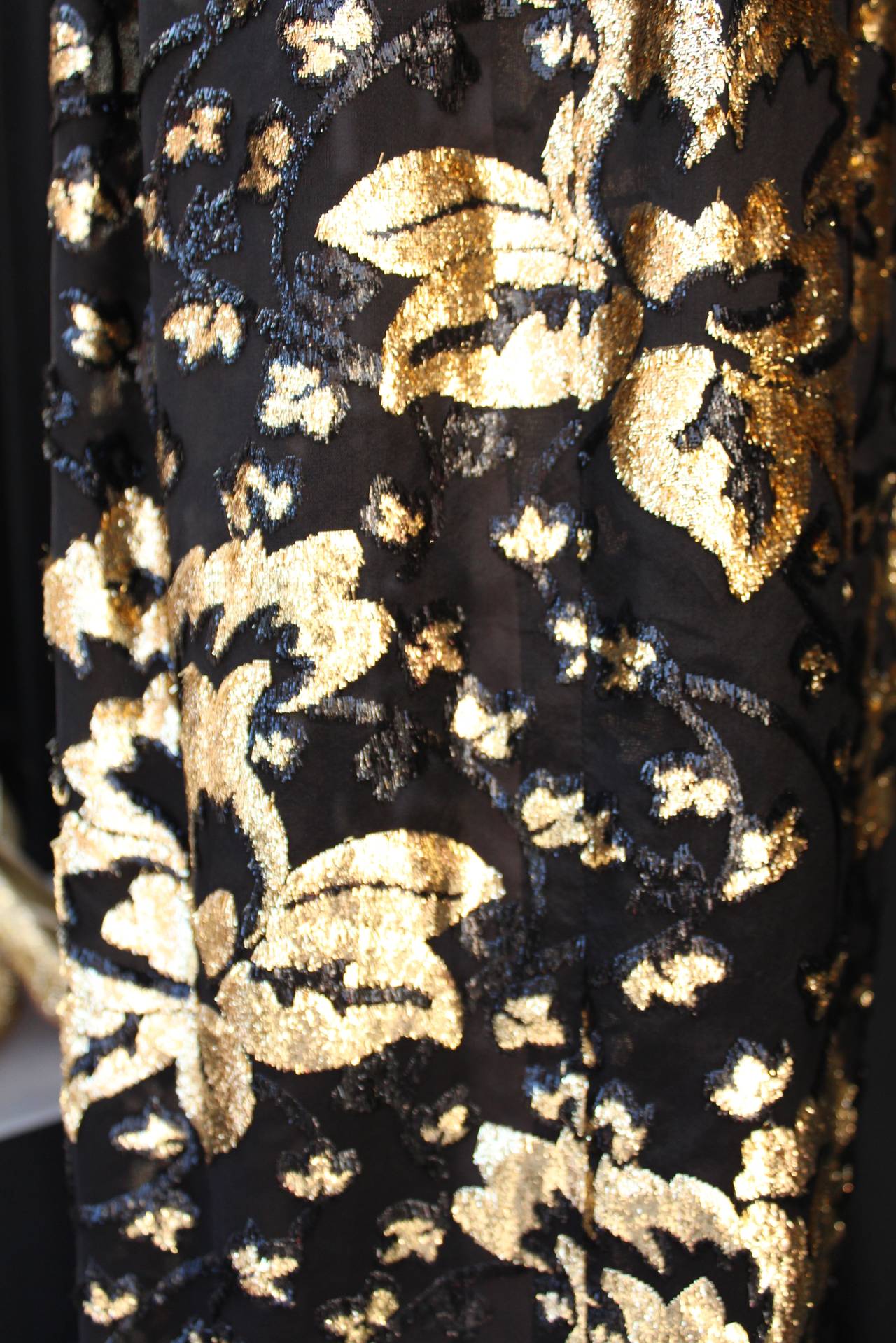 1970s Givenchy Nouvelle Boutique Black and Gold Silk Long Gown 3