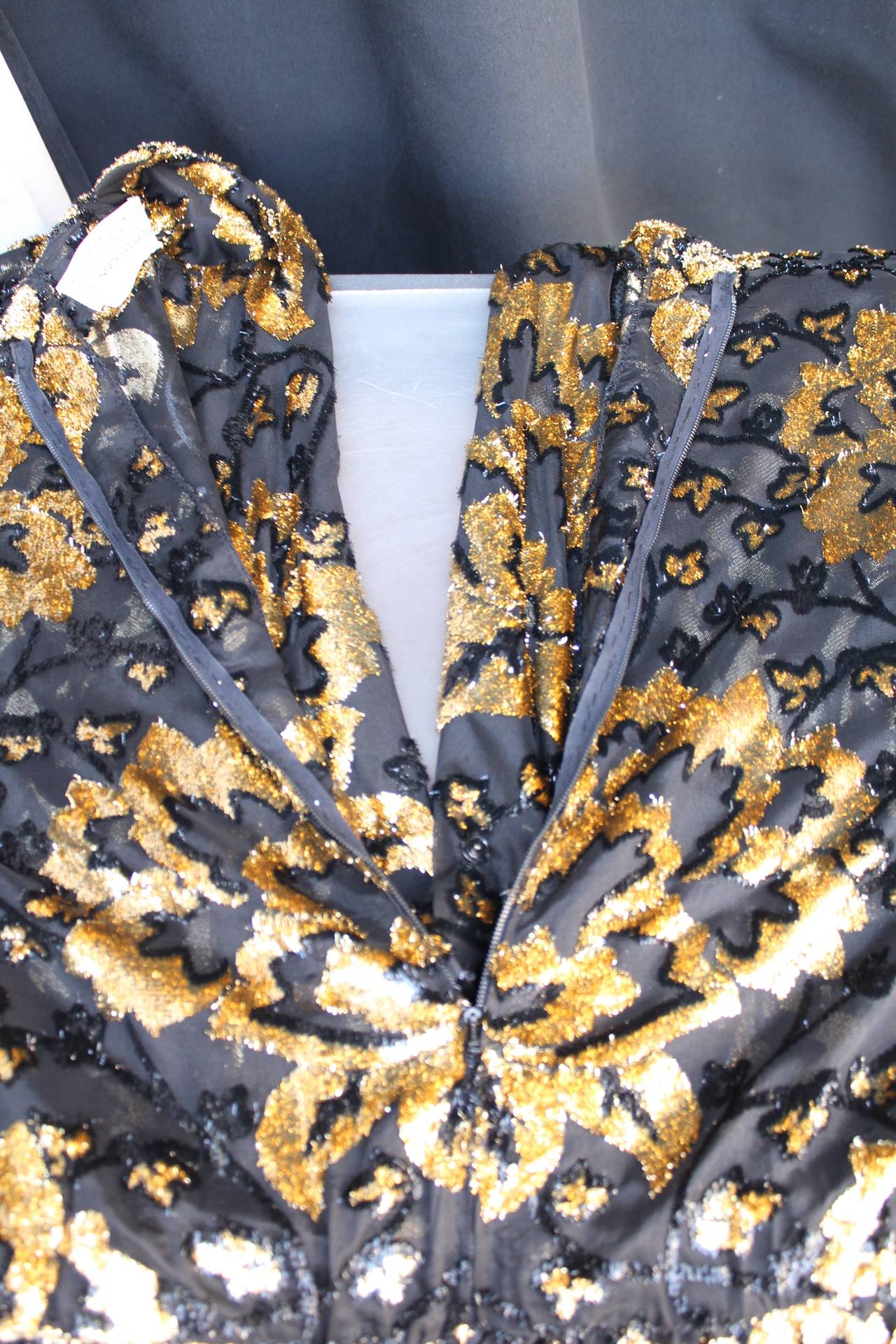 1970s Givenchy Nouvelle Boutique Black and Gold Silk Long Gown 5