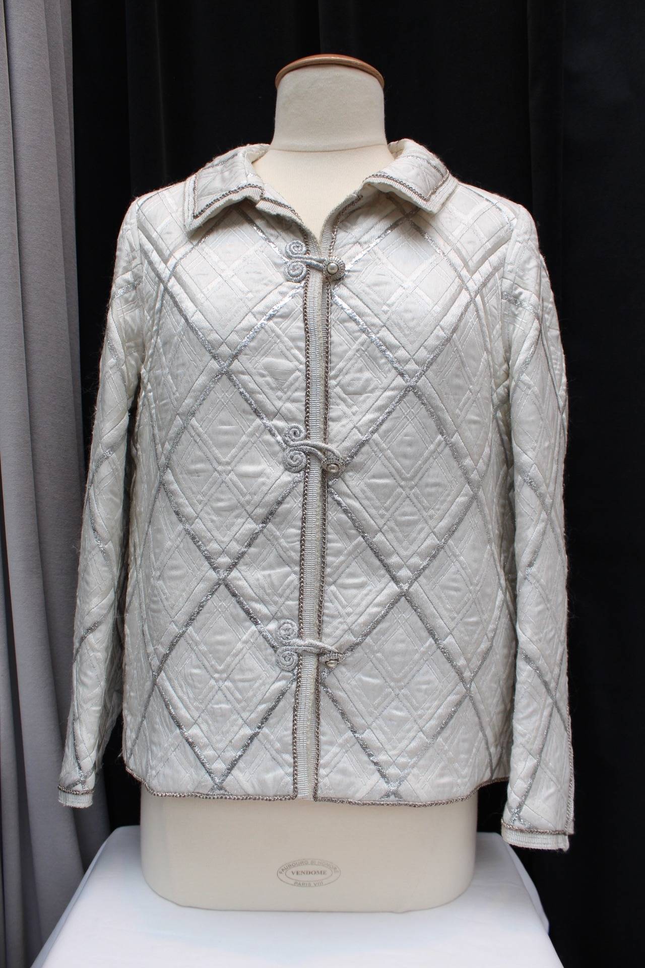 1960s Chanel Haute Couture White and Silver Brocade Ensemble 1