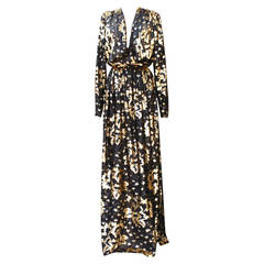 Vintage 1970s Givenchy Nouvelle Boutique Black and Gold Silk Long Gown