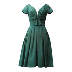 1950s Christian Dior Boutique Green Cocktail Dress