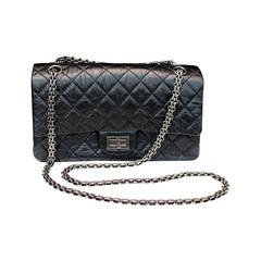 Black Quilted Washed Lambskin and Silver Chain 2.55 Chanel Bag