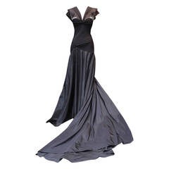 2000s Christian Dior Boutique Black Silk and Taffetas Evening Gown