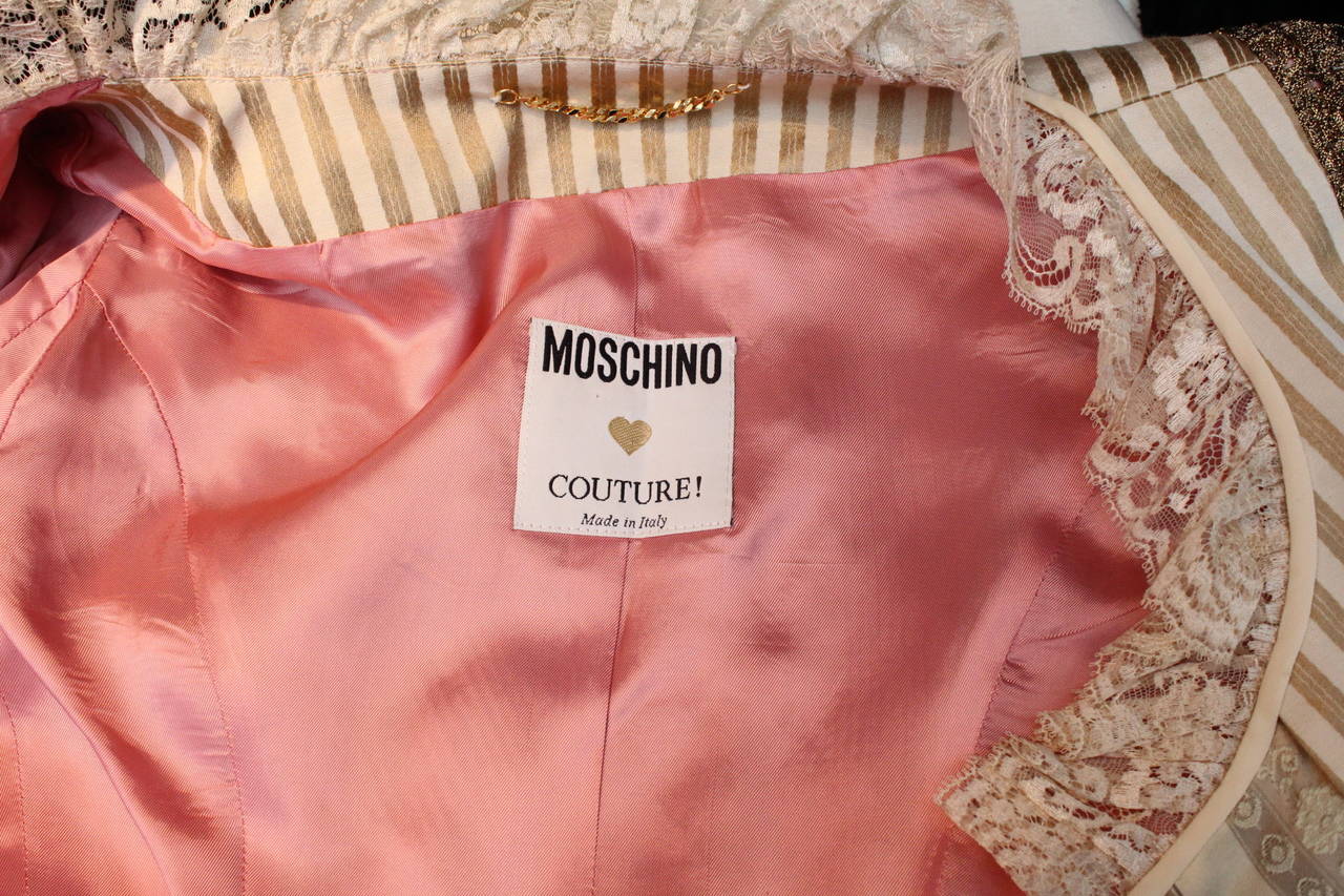 Pink Brocarde and White Lace Jacket Moschino Couture, early 1990's 5