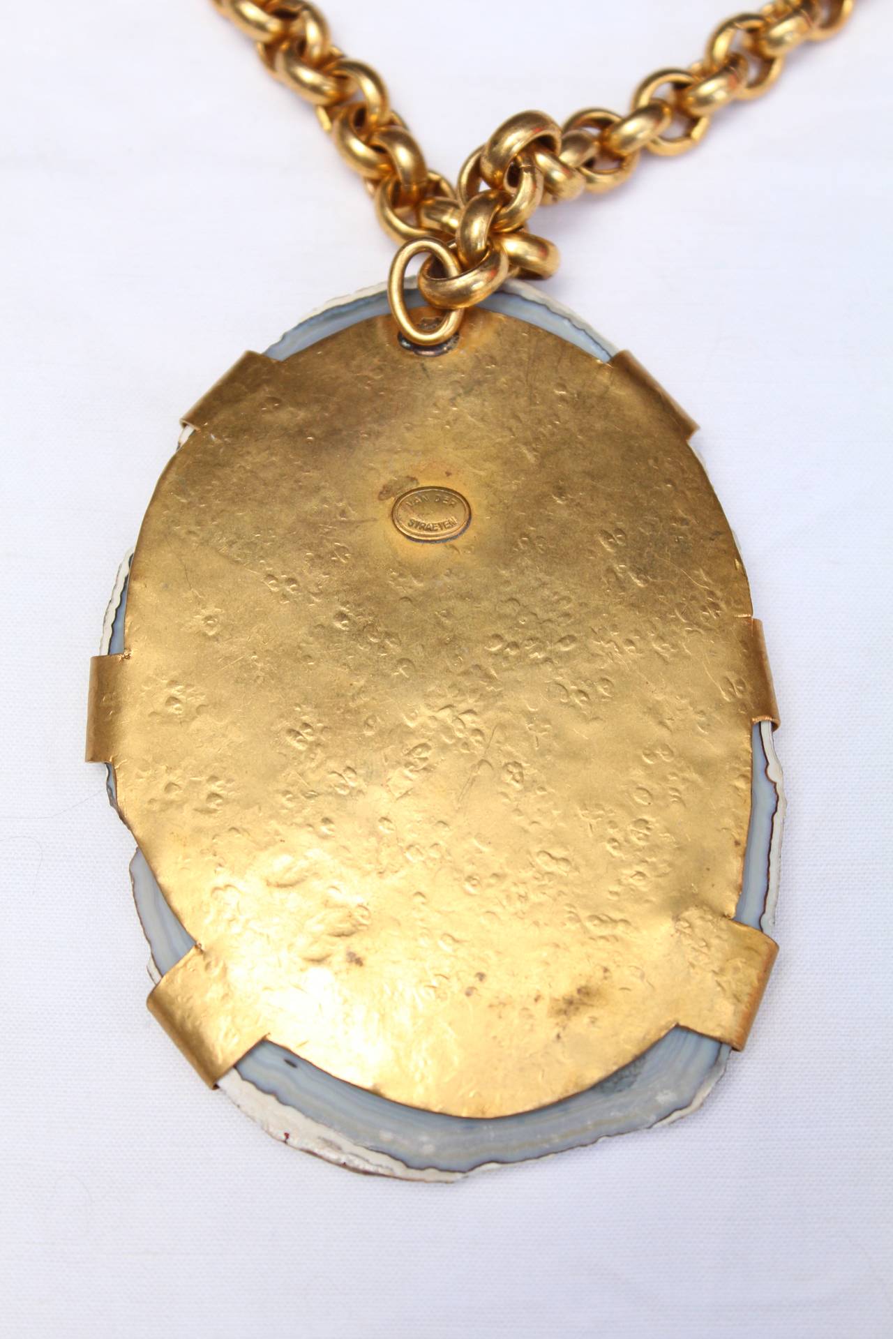 Women's 1980s Herve Van Der Straeten Quartz and Gold Brass Oversize Pendant Necklace