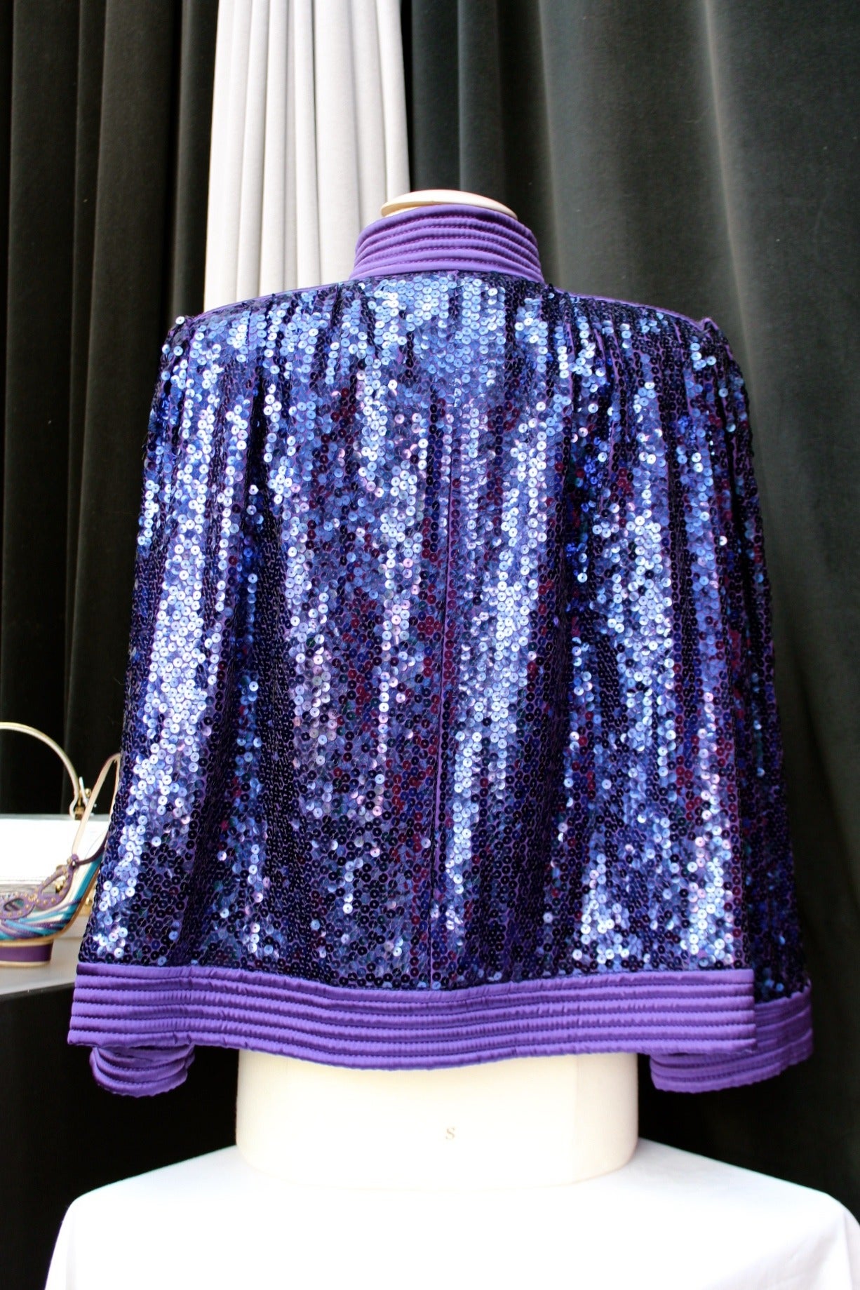 Women's 1980s Valentino Purple Quilted Silk and Sequins Evening Vest