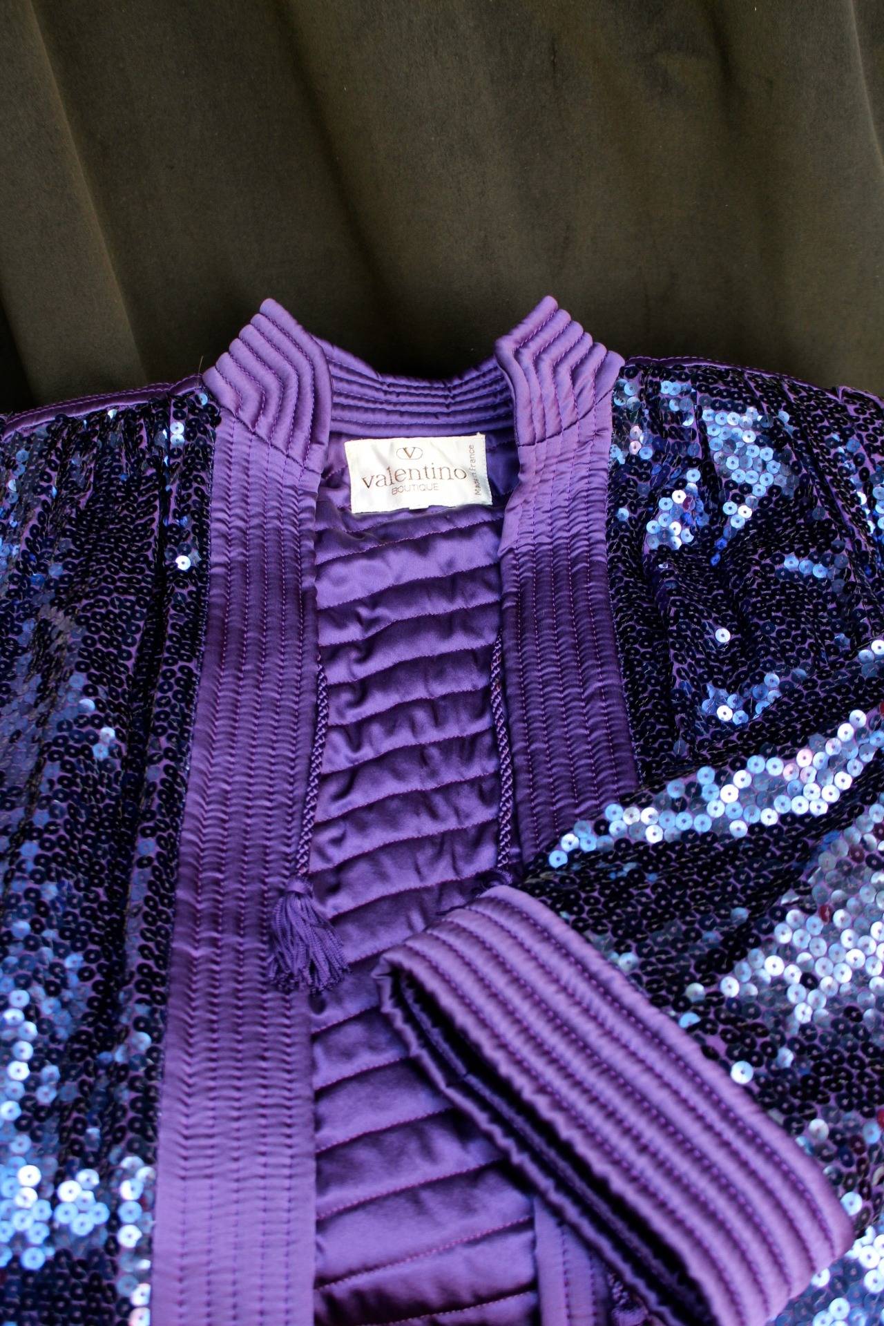 1980s Valentino Purple Quilted Silk and Sequins Evening Vest 2
