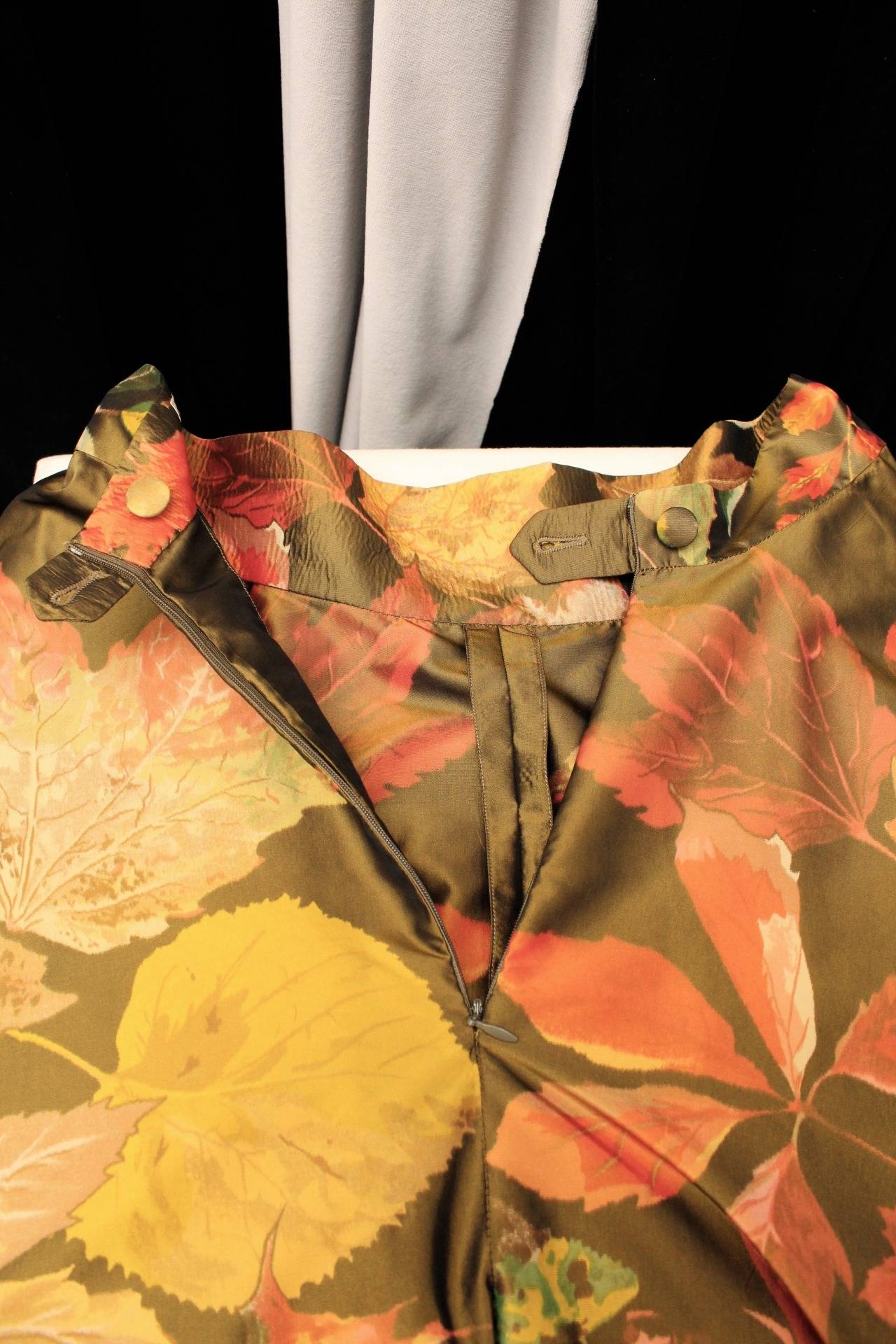 1980s Hermes Autumnal Motif Long Silk Taffeta Skirt 1