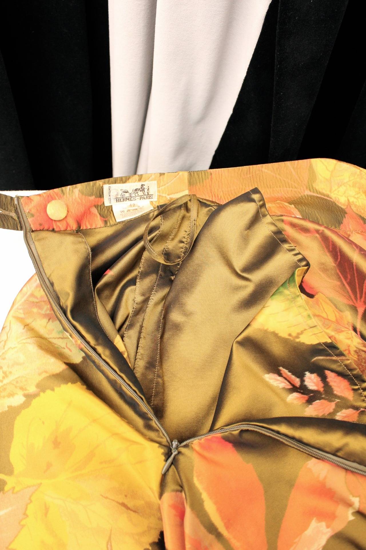 1980s Hermes Autumnal Motif Long Silk Taffeta Skirt 3