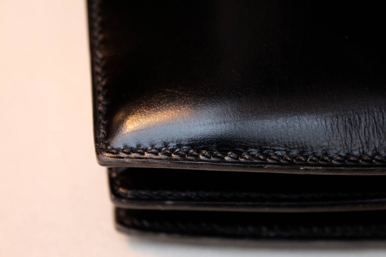 1960's Hermes Black Box Leather Rectangular Handbag For Sale 5