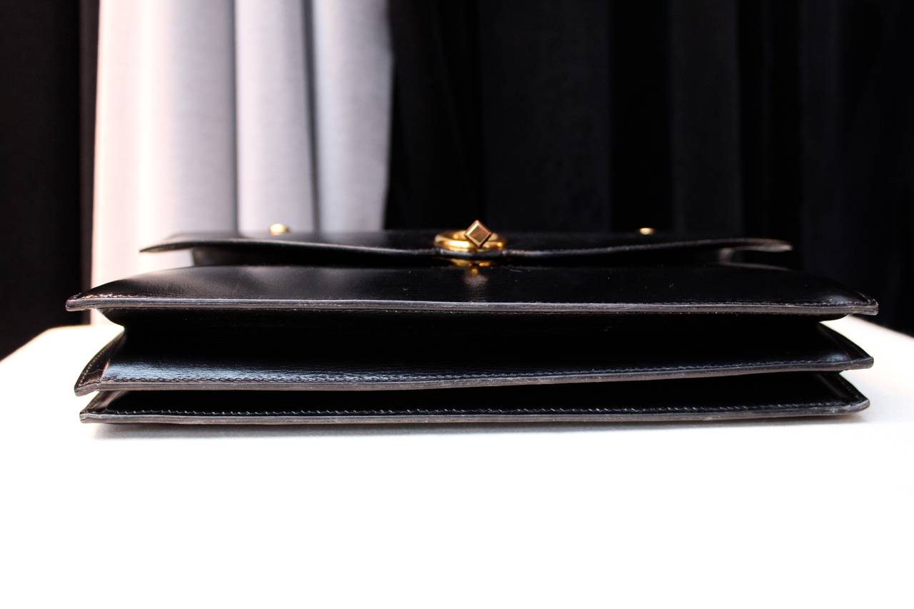 Women's 1960's Hermes Black Box Leather Rectangular Handbag For Sale
