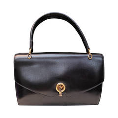 1960's Hermes Black Box Leather Rectangular Handbag