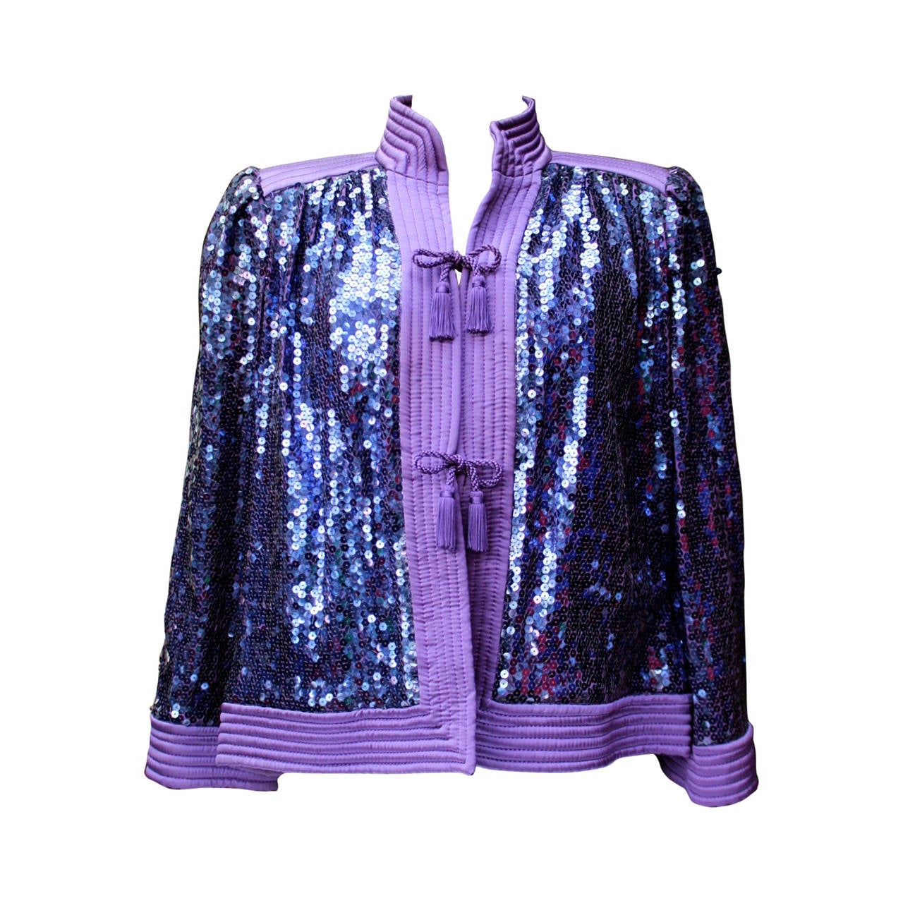 1980s Valentino Purple Quilted Silk and Sequins Evening Vest