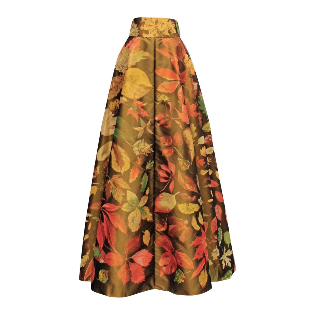 1980s Hermes Autumnal Motif Long Silk Taffeta Skirt