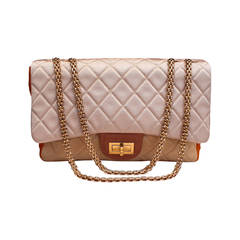 Chanel Quilted Ecru, Beige and Orange 2.55 Jumbo Bag